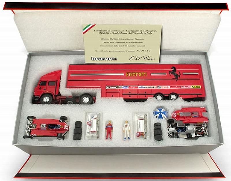 Ferrari Race Transporter GOLD EDITION 1982 Fiat Iveco Truck+ 2xFerrari 126C2  + accessories - brumm