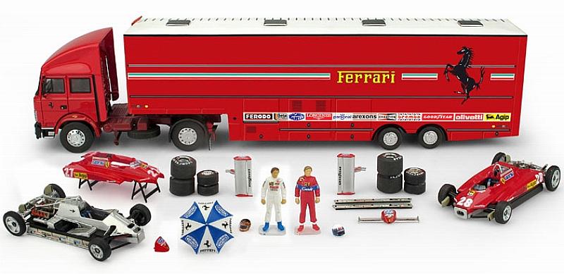 Ferrari Race Transporter GOLD EDITION 1982 Fiat Iveco Truck+ 2xFerrari 126C2  + accessories by brumm
