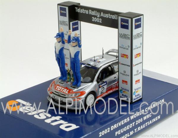 Peugeot 206 WRC Telstra Rally Australia World Champion 2002 Gronholm - Rautiainen (with 2 figures) by ixo-models