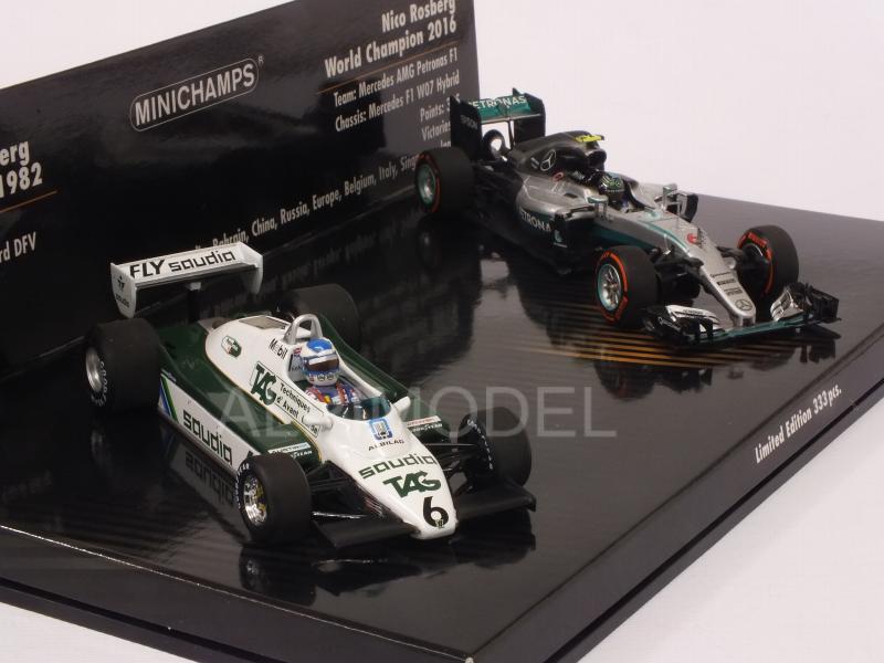 Williams FW08 1982 Keke Rosberg + Mercedes W07 2016 Nico Rosberg World Champion Set 1982-2016 - minichamps