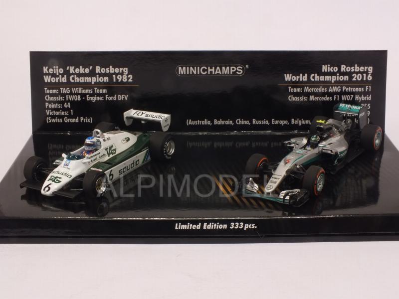 Williams FW08 1982 Keke Rosberg + Mercedes W07 2016 Nico Rosberg World Champion Set 1982-2016 by minichamps