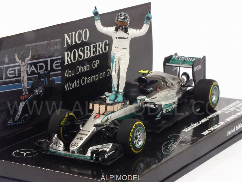 Mercedes W07 AMG Hybrid #6 GP Abu Dhabi 2016 World Champion Nico Rosberg (with figurine) (HQ resin) by minichamps