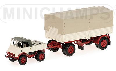 Mercedes Unimog 401 1951 with trailer (White&Red) by minichamps