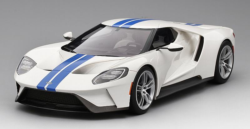 Ford GT (Frozen White with Lightning Blue Stripe) Top Speed Edition by true-scale-miniatures