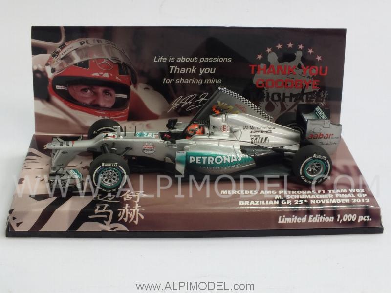 Mercedes AMG F1 W03 Last GP Brasil 2012 Michael Schumacher - Special Edition by minichamps