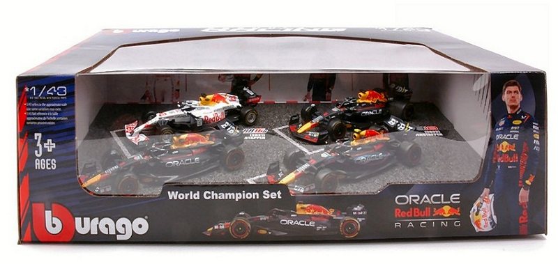 Red Bull Set (4 models) RB16B #33 + RB18 #1 + RB19 #1 + RB19 #11 by burago