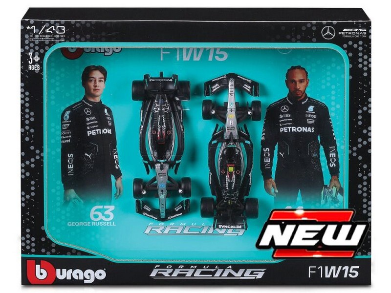 Mercedes W15 AMG Set 2024 #44 Hamilton + #63 Russell 2024 by burago