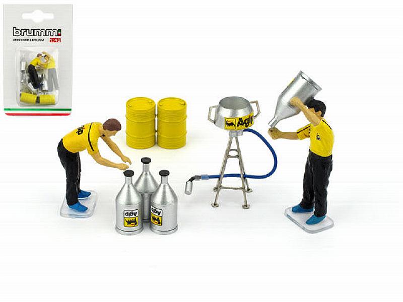Fuel Set Kit - Kit Set Carburante (Mechanics figurines/Petrol Funnels-Cans-Drums) by brumm