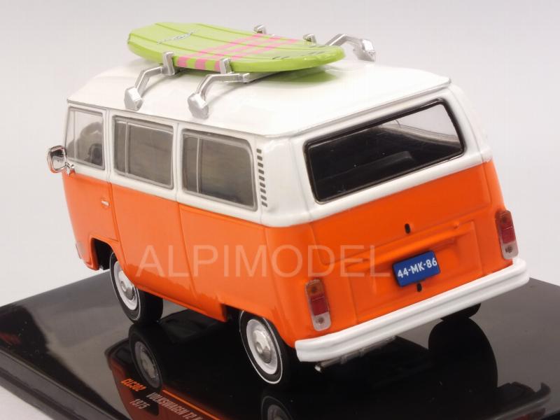 Volkswagen T2 Kombi Bus 1975 with surfboard (Orange/White) - ixo-models