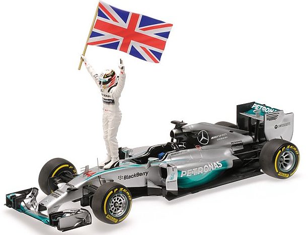 Mercedes AMG F1 W05 Winner GP Abu Dhabi 2014 World Champion Lewis Hamilton With Figurine & Flag by minichamps