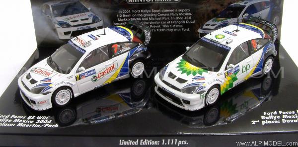 Ford Focus RS WRC Set Double Winners Rally Mexico 2004 Maertin Park - Duval Prevot by minichamps