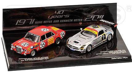 Mercedes Set Tribute To Heyer - Mercedes 300 SEL 6.8 AMG 1971+ Mercedes SLS GT3 2011 by minichamps