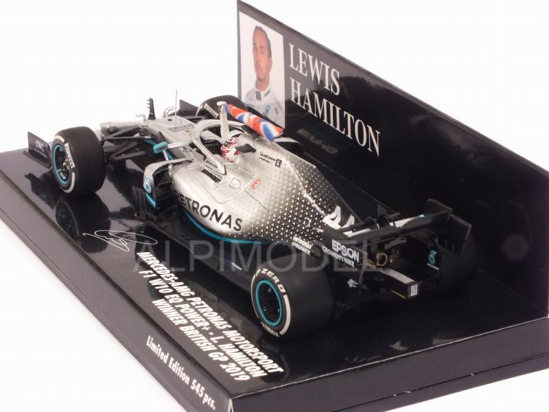 Mercedes W10 AMG #44 Winner British GP 2019 Lewis Hamilton (with flag) - minichamps