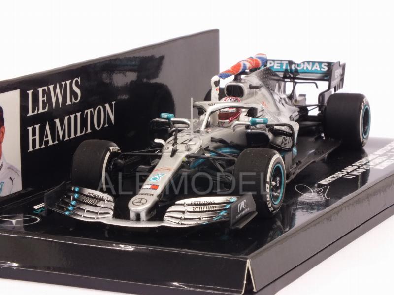 Mercedes W10 AMG Winner British GP 2019 Lewis Hamilton (with flag) by minichamps
