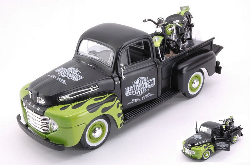 Ford F1 PickUp 1948 + Harley Davidson FL Panhead (Black/Green) by maisto