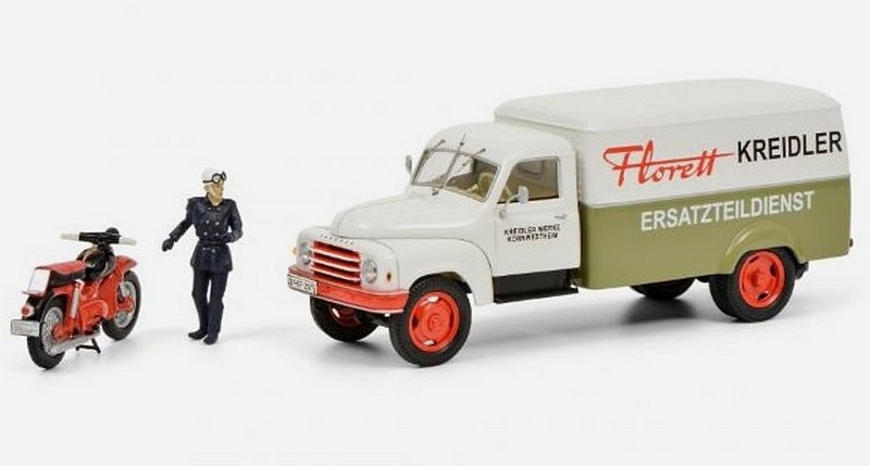 Hanomag L28 Van KREIDLER with Motorcycle & figurine by schuco