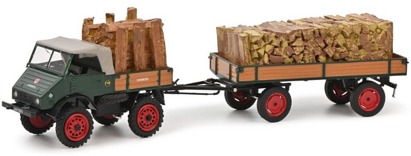 Mercedes Unimog 401 wood transport (with trailer) by schuco