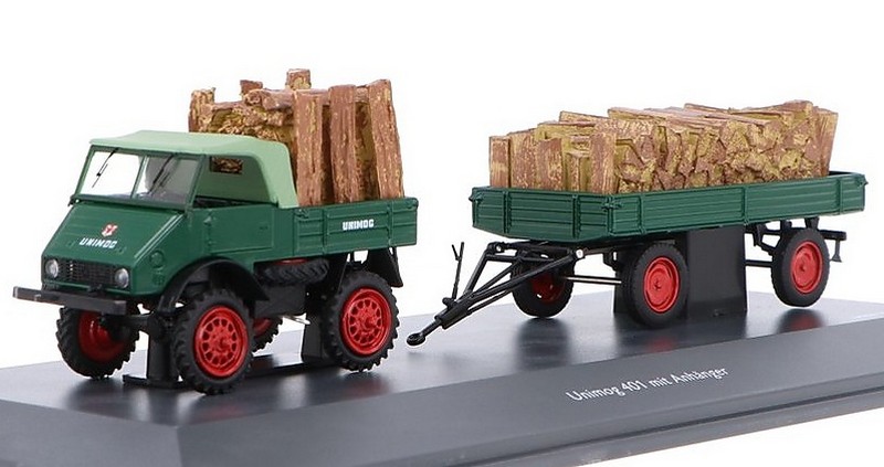 Mercedes Unimog 401 wood transport (with trailer) by schuco