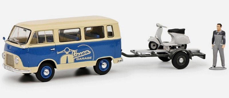 Ford Taunus Transit FK1000 Minibus 1958 with Vespa 150 GS on trailer by schuco