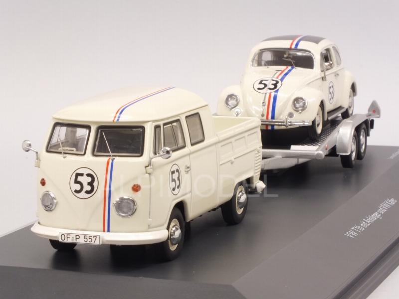 Volkswagen T1b with VW Beetle #53 and trailer by schuco