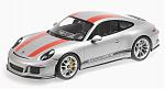 Porsche 911R 2016 (Silver witj red stripes) by MINICHAMPS